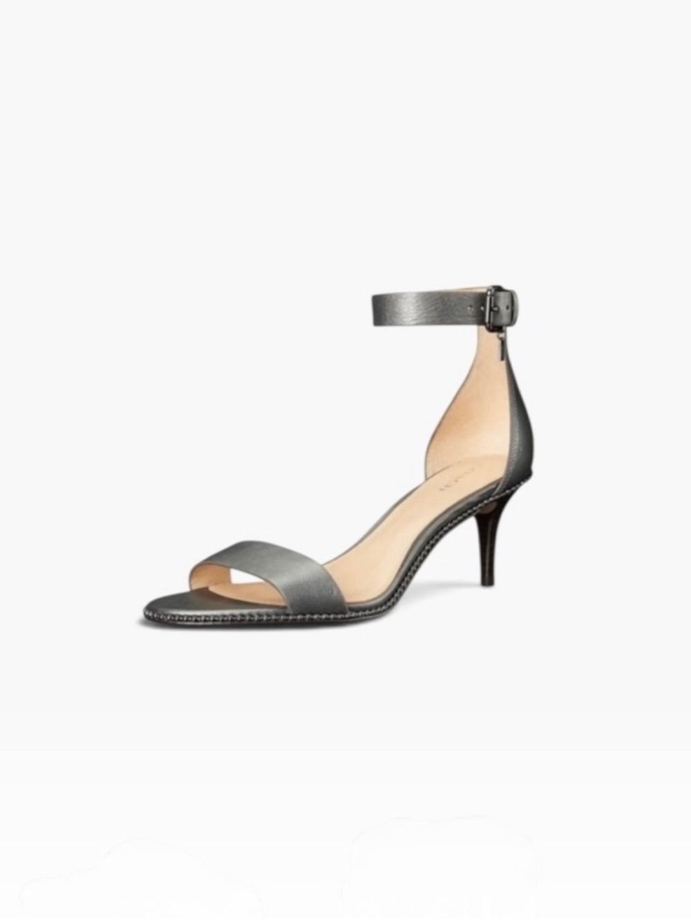 Coach Maude pewter leather open toe ankle strap kitten heel sandal shoes 7 1/2